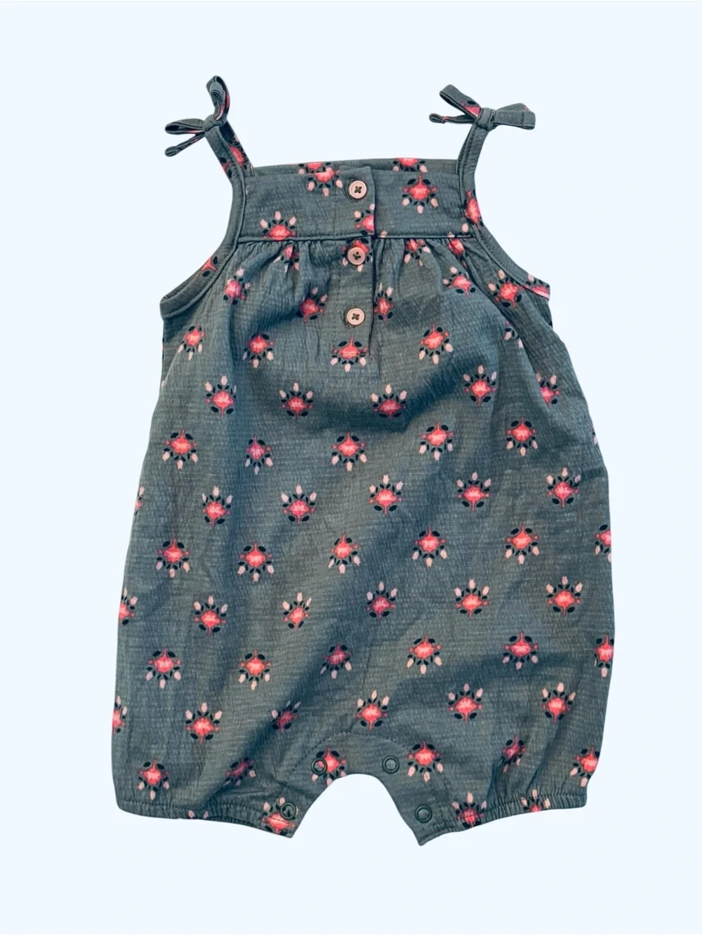 Carter's Charcoal Romper with Pink Floral Print 12M 8 0553